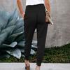 Women Pants Solid Color Ankle Tied Autumn Winter Elastic Waist Side Pockets Trousers Streetwear