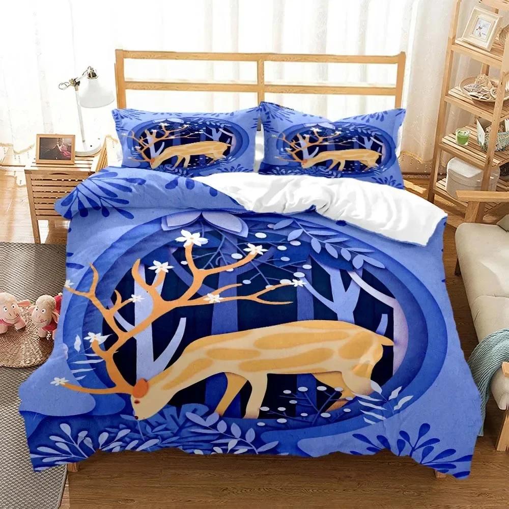 Forest Deer Digital Comfortable Duvet Quilt Cover Pillowcase Bedding Set Children Bedroom Decoration Home Textile