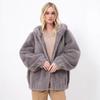 Women's Hooded Long Sleeve Faux Fur Coat Loose Fit Casual Winter Zipper Jacket