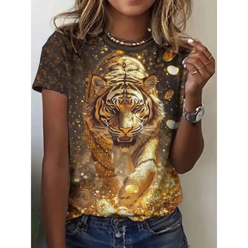 Women's Animal Print Top Casual Versatile Short Sleeve Fashion Crew Neck Breathable T-Shirts Women’s