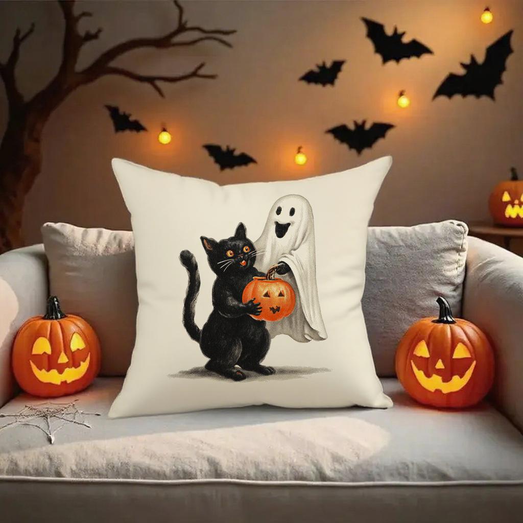 Halloween Cats and Witch Pattern PillowcaseSuitable for Sofa Car Bedroom Decorative Cushion Cover Pillow Cover