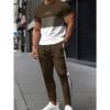Mens Short Sleeve Round Neck T-Shirt and Pants Set with 3D Print, Elegant Casual Round Neck Design with Slightly Elastic Knit