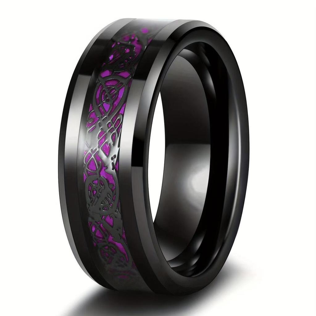 Men's Two-Tone Dragon Pattern Tungsten and Titanium Ring