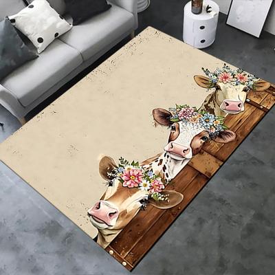 Floral Cow Chair Mat Office Carpet, Oversized Rug for Home Decor, Sofa Mat, Desk Pad Gift, Suitable for Bedroom, Living Room, Various Rooms