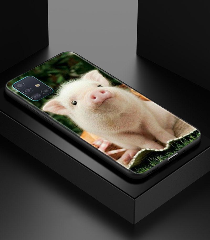 Cute Pink Pet Little Pig Phone Case for Samsung Galaxy A51 A71 A21S A12 A11 A31 A52 A41 A32 A72 A01 A22 A03S A13 5G Black Cover