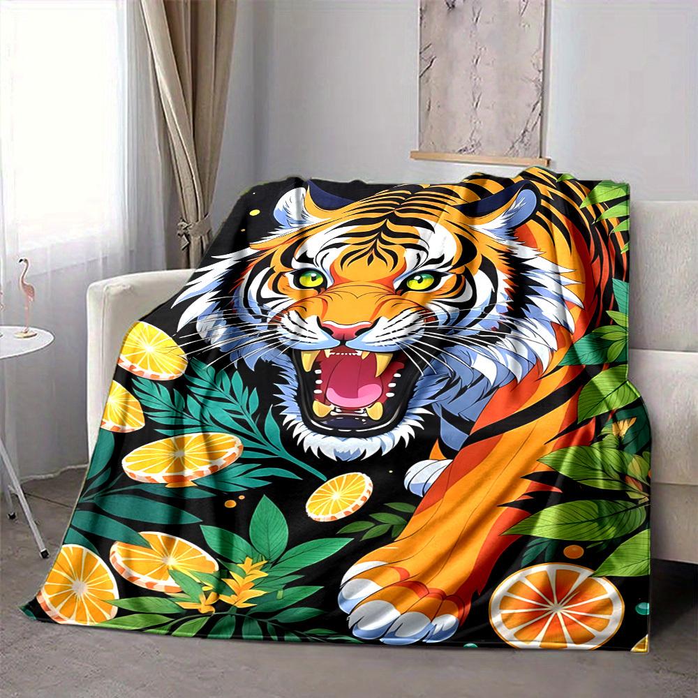 1pc Tiger Print Blanket Lightweight Blanket Throw Blanket For Sofa, Bed, Travel, Camping, Livingroom, Office, Couch, Chair yy251010010