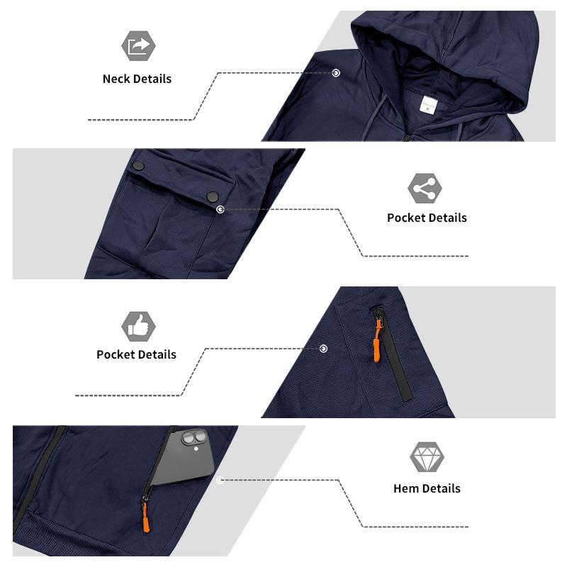 Mens Loose Heavyweight Fleece Zip Up Hooded Casual Workwear Long Sleeve Cardigan Sweatshirt