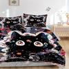 3pcs Giant Colorful Black Cat Print Bedding Set (1 Cover + 2 Pillowcases, Without Inserts), This Printed Bedding Set Is Soft and Comfortable