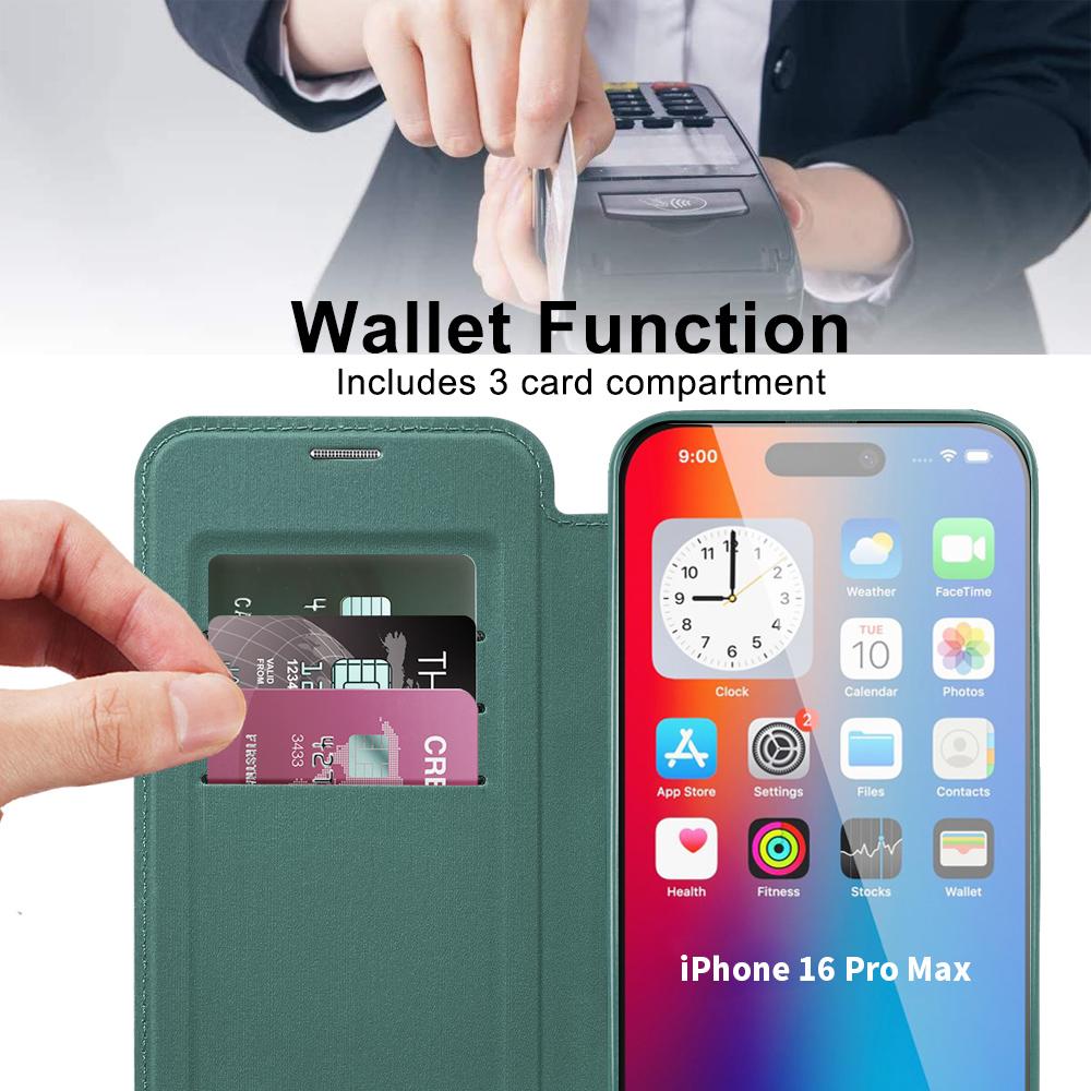 For iPhone 16 Pro Case Compatible with MagSafe Rhombus PU Leather Phone Cover