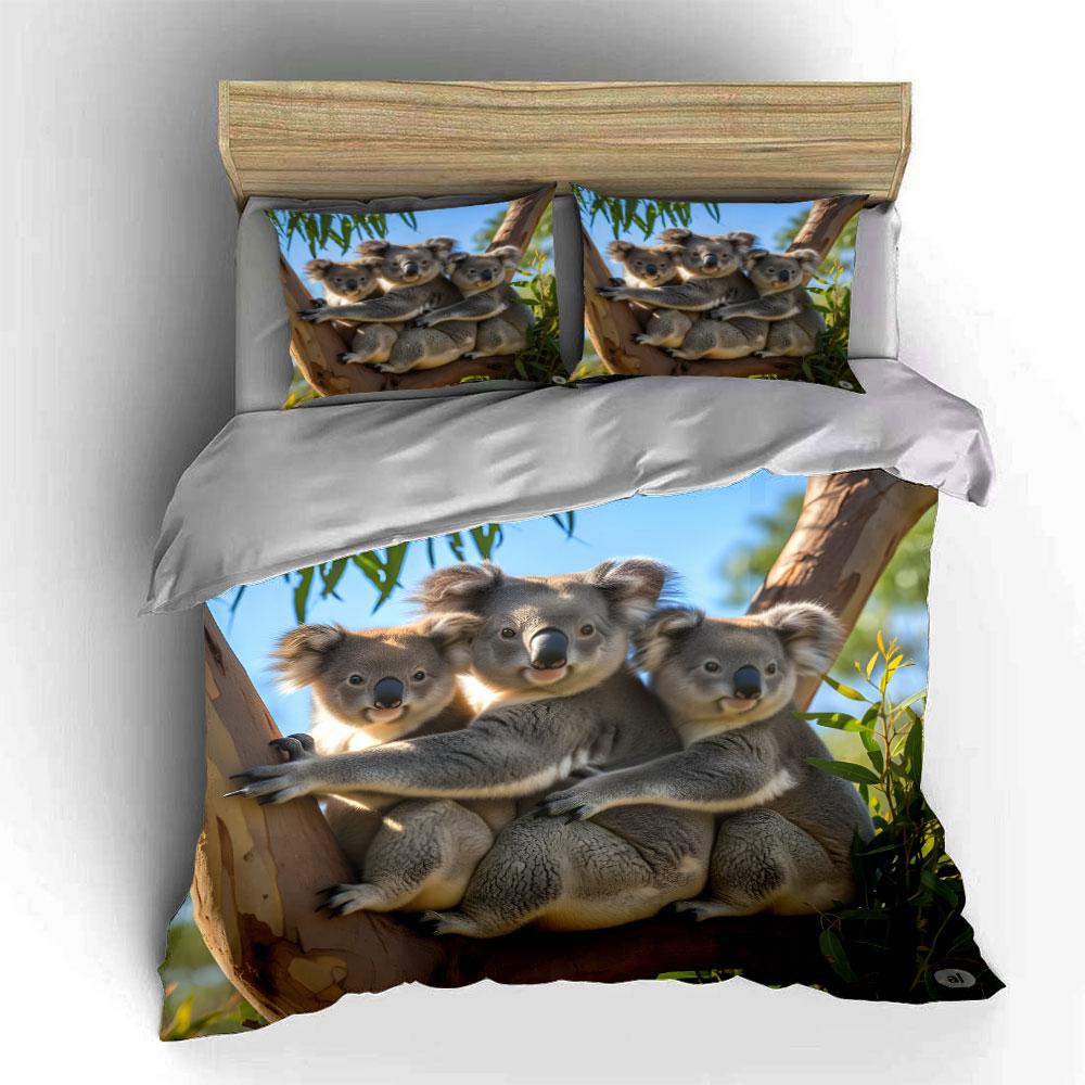 "Koala Family Trio Decor Set" Soft Skin-Friendly Bedding Set Includes 1 Duvet Cover And 2 Pillowcase Gift