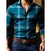 Men's plaid long-sleeved shirt, stylish and casual collared shirt, breathable and versatile top for everyday wear and commuting.