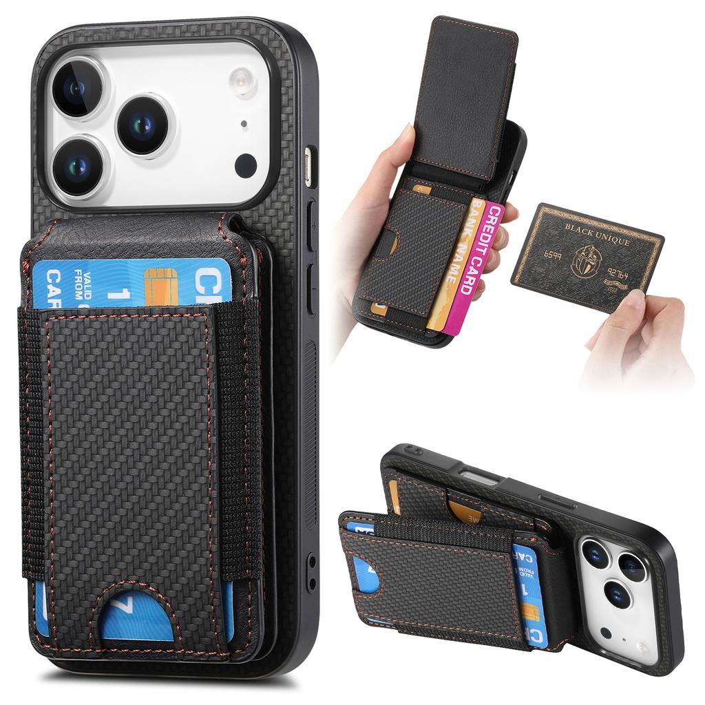 For iPhone 17 Pro Case with Card Holder Kickstand Leather Back Cover