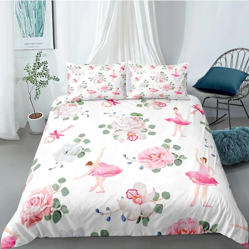 Dancing Girl Duvet Cover Ballet Girls Bedding Set Home Textile Bedclothes Soft Girly Comforter Cover Queen/King Size for Kids