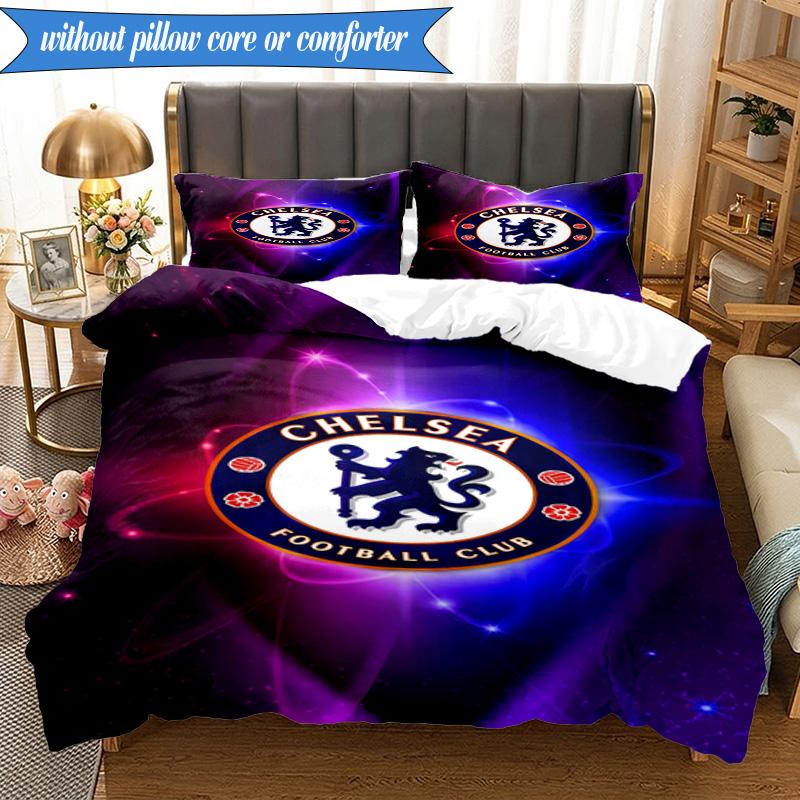 3PCS Chelsea Fc  Printed Soft Bedding Set,Including 1pc Duvet Cover And 2pcs Pillowcases Perfect for Bedroom, Dormitory, Fan Gift