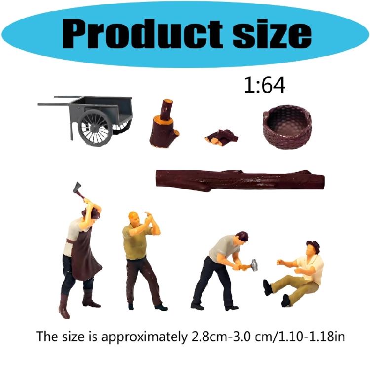 1:64 Scale Hand Painted Miniature Figures for Dioramas Props,Photography Collector Realistic Lumberjacks Figure Models