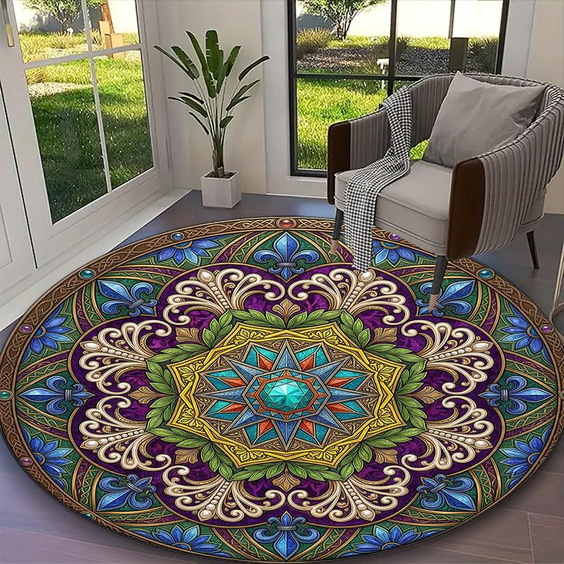 1pc Lush Floral Mandala Printed Chair Rug for Home Office Use, Living Room Kitchen Game Room Round Carpet