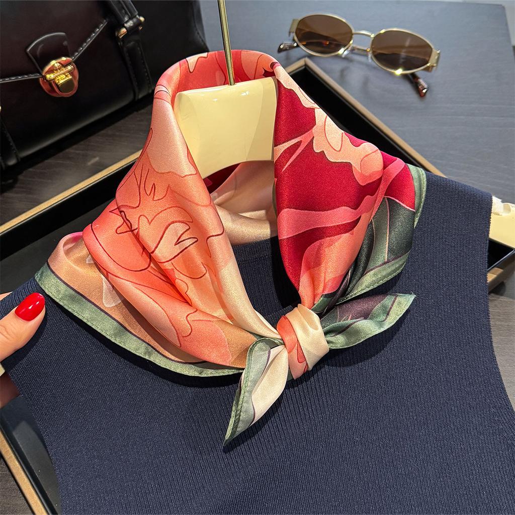 Brand 100% Natural Silk Scarf Women Neck Foulard Square Headband Scarves Bandana Fashion Hijab Print Poncho Scarves Pashmina