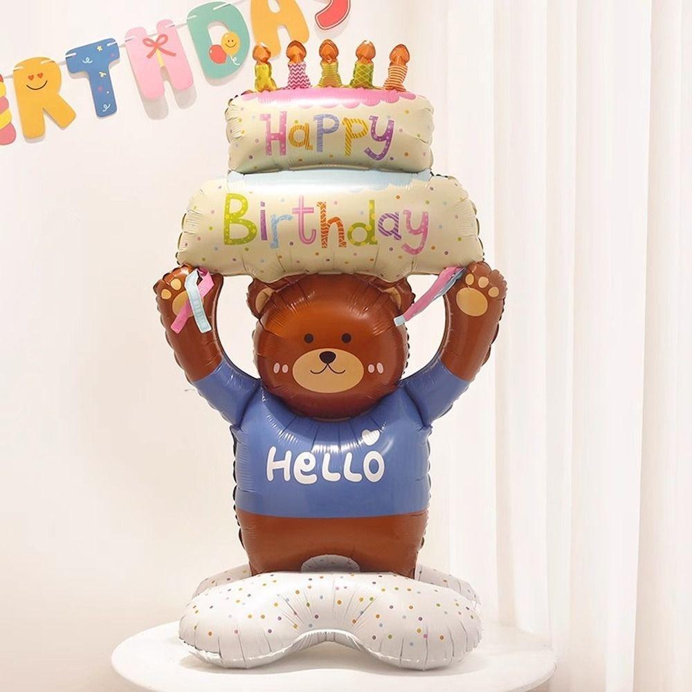 

3D День рождения Торт Медведь Воздушный шар Мультяшные животные Фольгированные шары Стоящие медведи Воздушные шары Baby Shower Bear