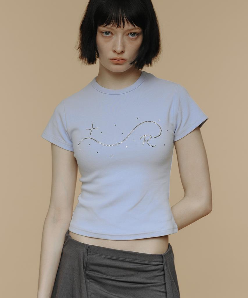 Lomaentinueo Signature R Wave Crop Cotton T-Shirt (Blue Lavender)