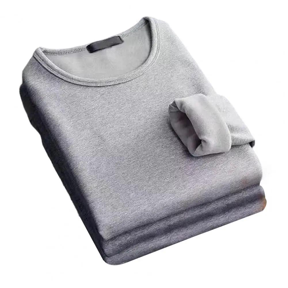 Winter Men's Long-sleeved Thermal Underwer Fleece Bottoming Shirt Round Neck Shirt Fashion Plus Velvet Paddedirt