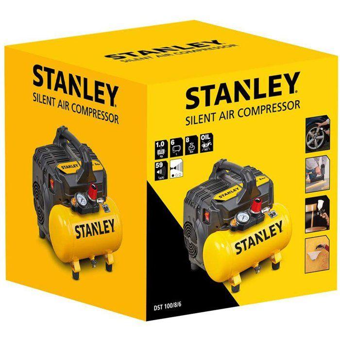Compresseur - horizontal - stanley - silencieux - 6 l - 1 hp - silencieux
