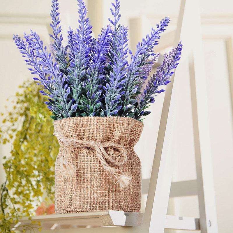 Purple Lavender Hemp Rope Bag Potted Artificial Potted Plant Simulation Flower Home Desktop Decoration