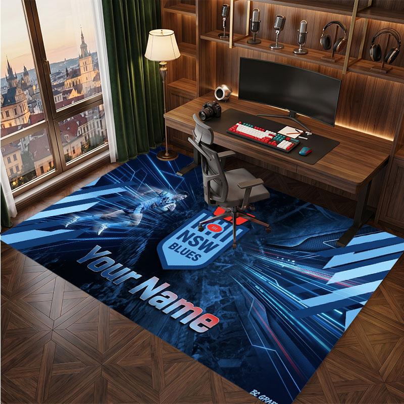NSW Blues Personalized Crystal Velvet Carpet, Customized Name Text Soft Anti‑Slip Rug for Living Room Bedroom