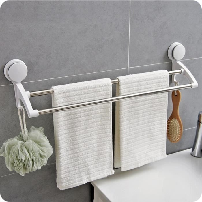 Double Layer Rail Shelf Suction Cup Towel Rack Stainless Steel Wall Mount Bathroom Towel Holder Rack Bathroom