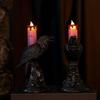 Svart Kråkestatue Glødende Lysestake LED Stearinlys Lys Halloween Hjemmedekorasjoner Bordlampe Skumle Ornamenter