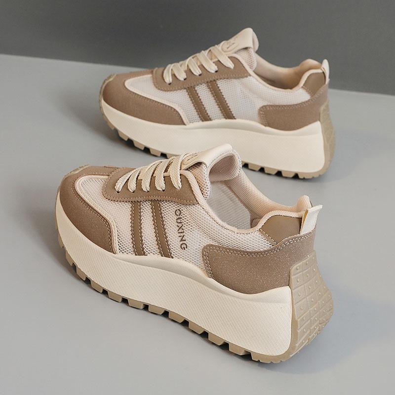 HY2525 Little White Shoes Women's Tide Shoes Summer and Autumn Mesh Breathable Women's Shoes Versatile Student Shoes Leisure Sports Thick Sole