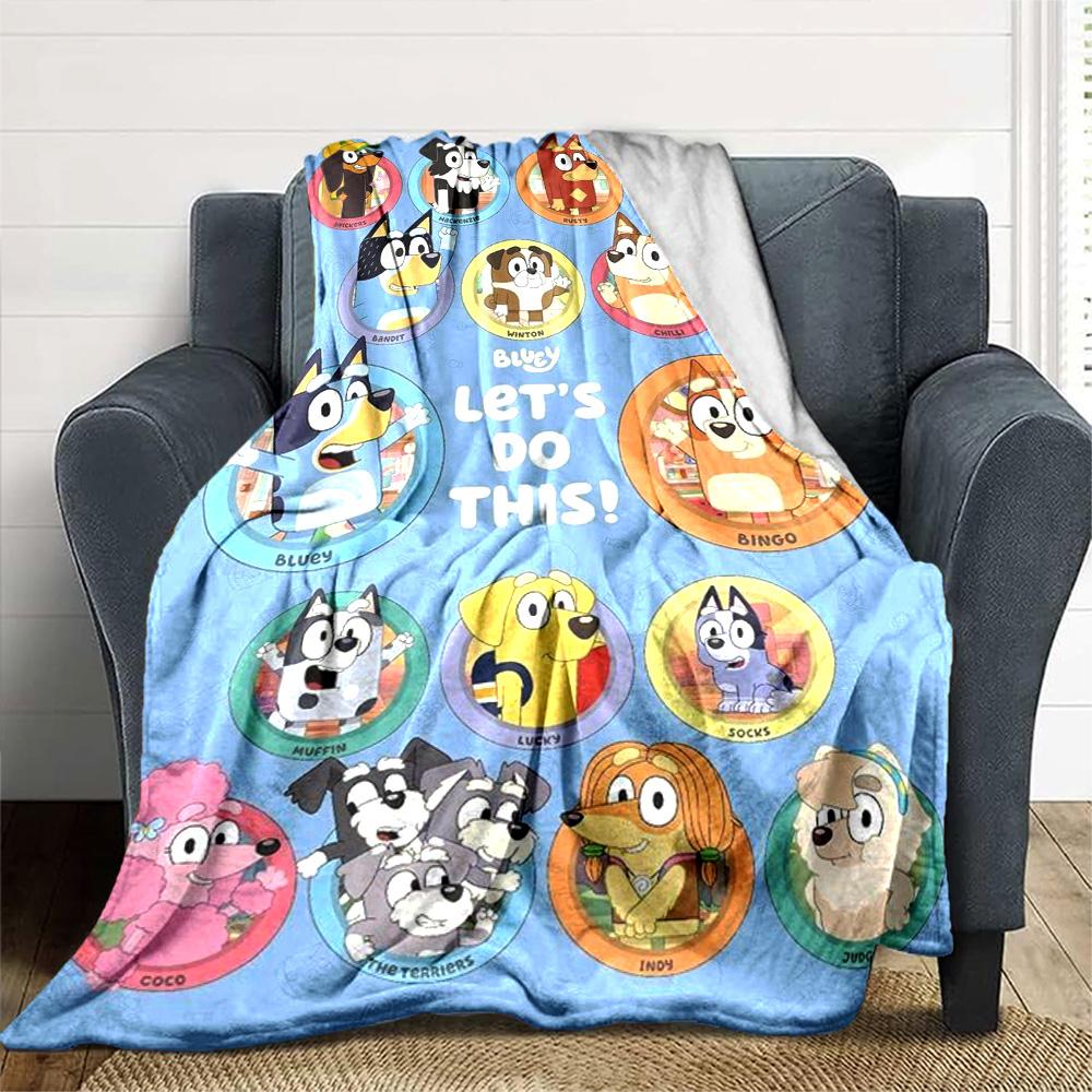 Bluey Print Flannel Blanket High Quality Warm Comfortable Cover for All Seasons Perfect for Gifts Home Decor