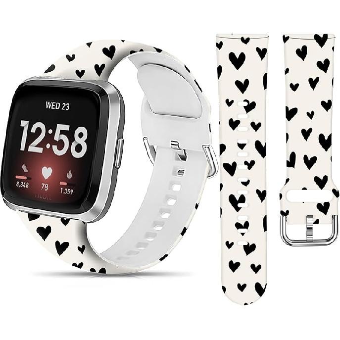 Sport Band Compatible with Versa 4/Versa 3/Sense 2/Sense for Women Men,Elastic Replacement Wristbands Strap for Versa 4/Versa 3/Sense 2 Smart Watch Beige Love Heart