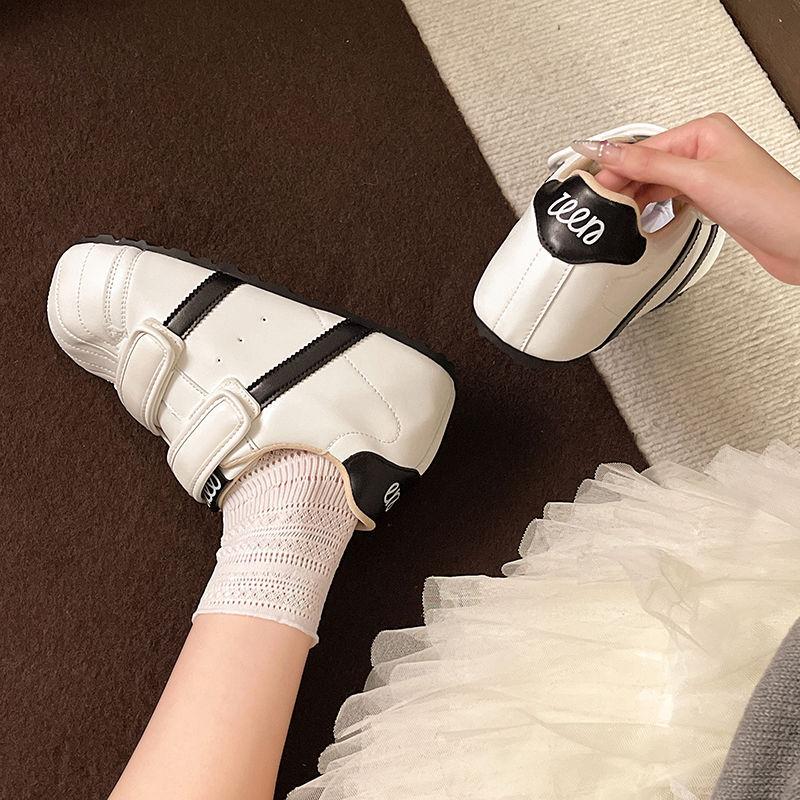 Velcro Ugly Cute Shell Head German Training Bread Shoes Women's New Versatile Inner Height Increase Casual Sports Small Board Shoes