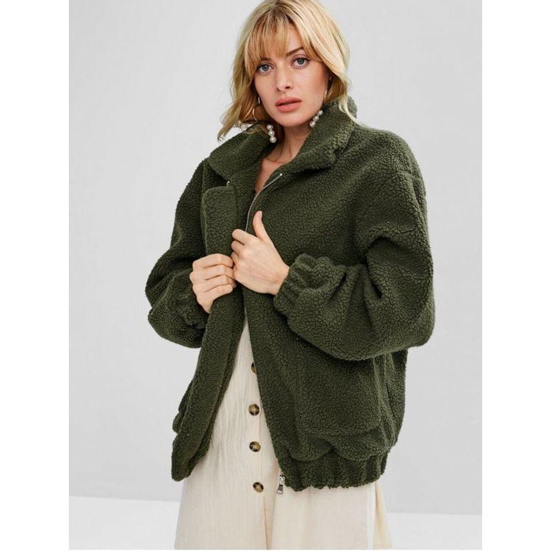 

Европейская станция Свободная молния Однотонный плюшевый с карманами Army Green L