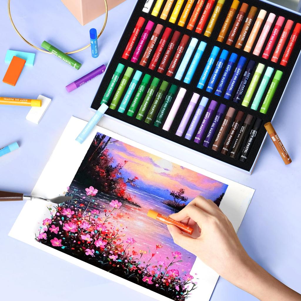 Arrtx Artist Oil Pastels 48-Color Set: Soft, Vibrant, and Creamy Professional Crayon Set for Artists and Beginners.