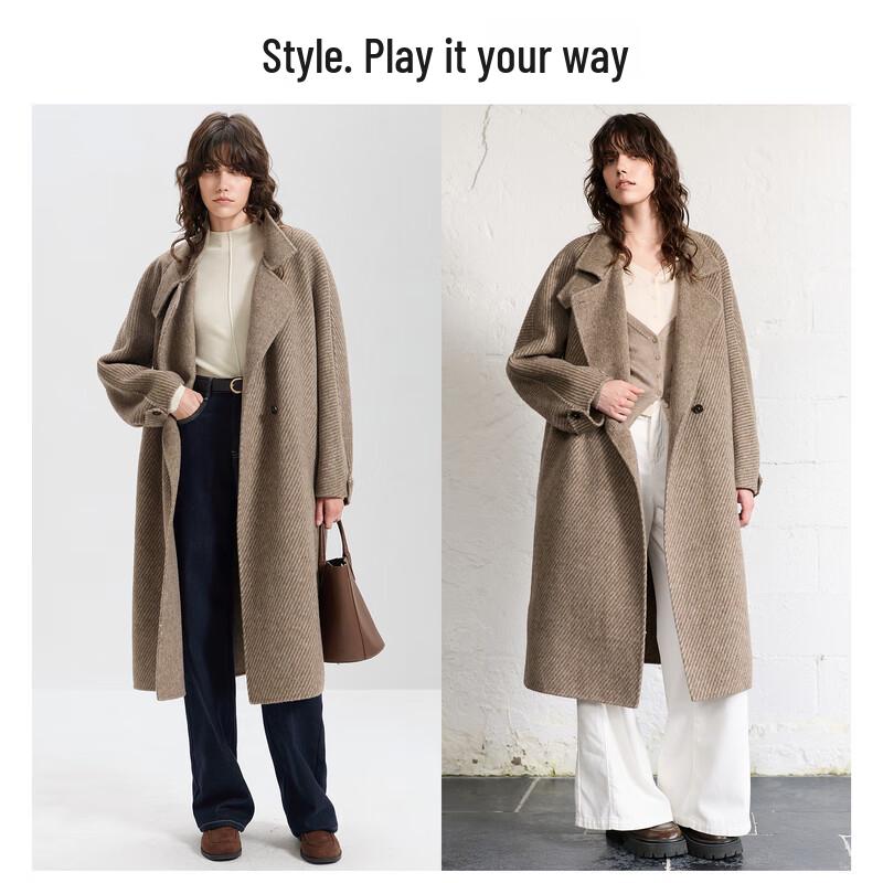 Sancai Women's Double-Faced Wool Blend Winter Coat