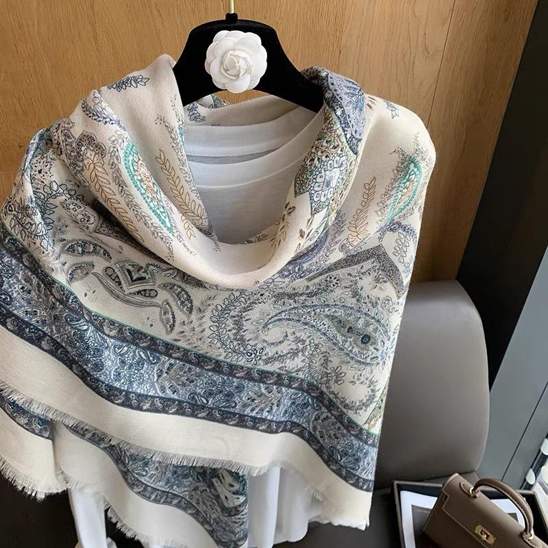 Women Winter 130cm Oversized Vintage Paisley Floral Fringe Viscose Shawls Scarf Print Wrap Headband Bufandas Muslim Hijab Sjaal