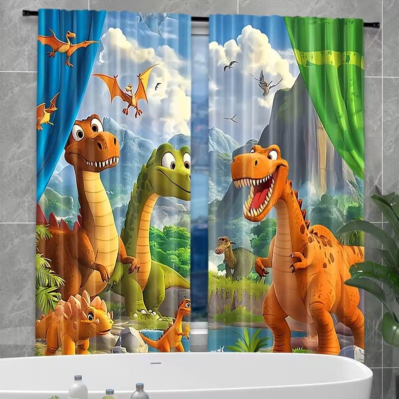 Dinosaur Print Curtains Suitable Bedroom Living Room Kitchen Decoration Home Window Set Of 2 Made Polyester Great Decor