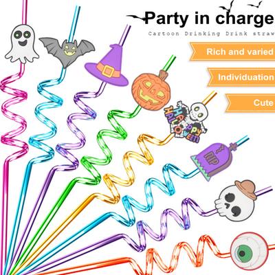 8Pcs Halloween Reusable Drinking Straws Children Spiral Beverage Straw for Hot
