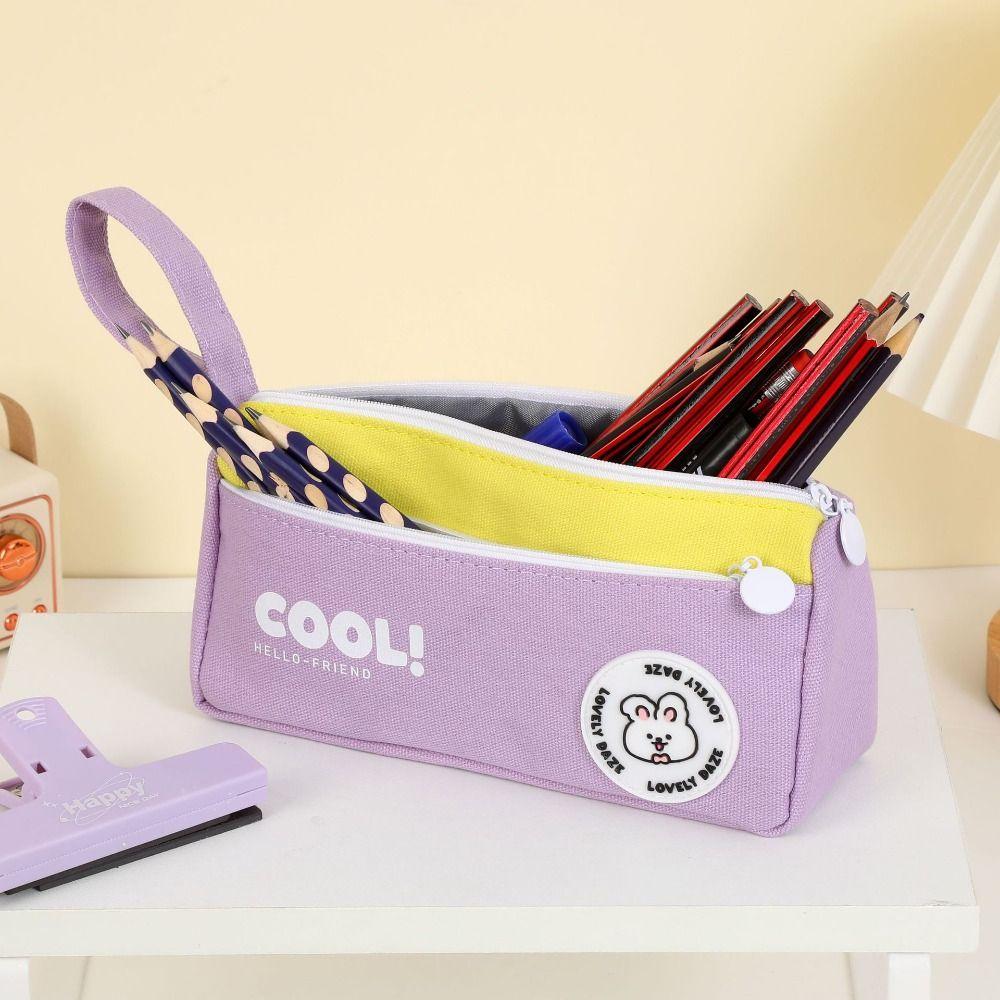 Large Capacity Triangle Stationery Bag Cartoon Storage Bag Wear Resistant Rabbit Pencil Bag  Women