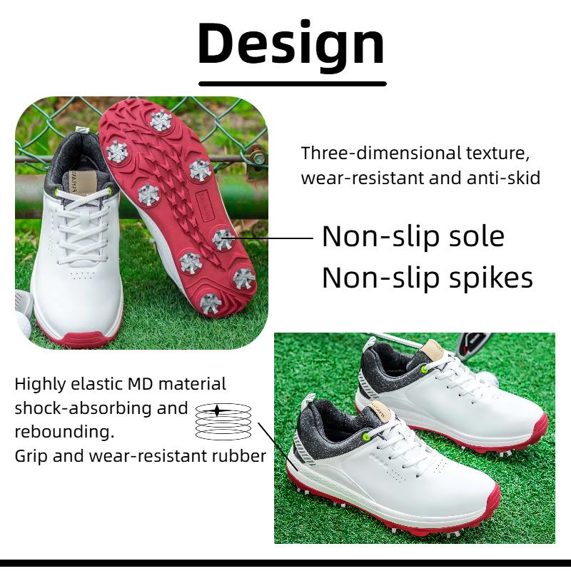 Golf Shoes Men - High-Tech Fiber Upper Slip-Resistant Outsole Golf & Outdoor Breathable  Lace Up Sneakers Metal-Plastic Studs