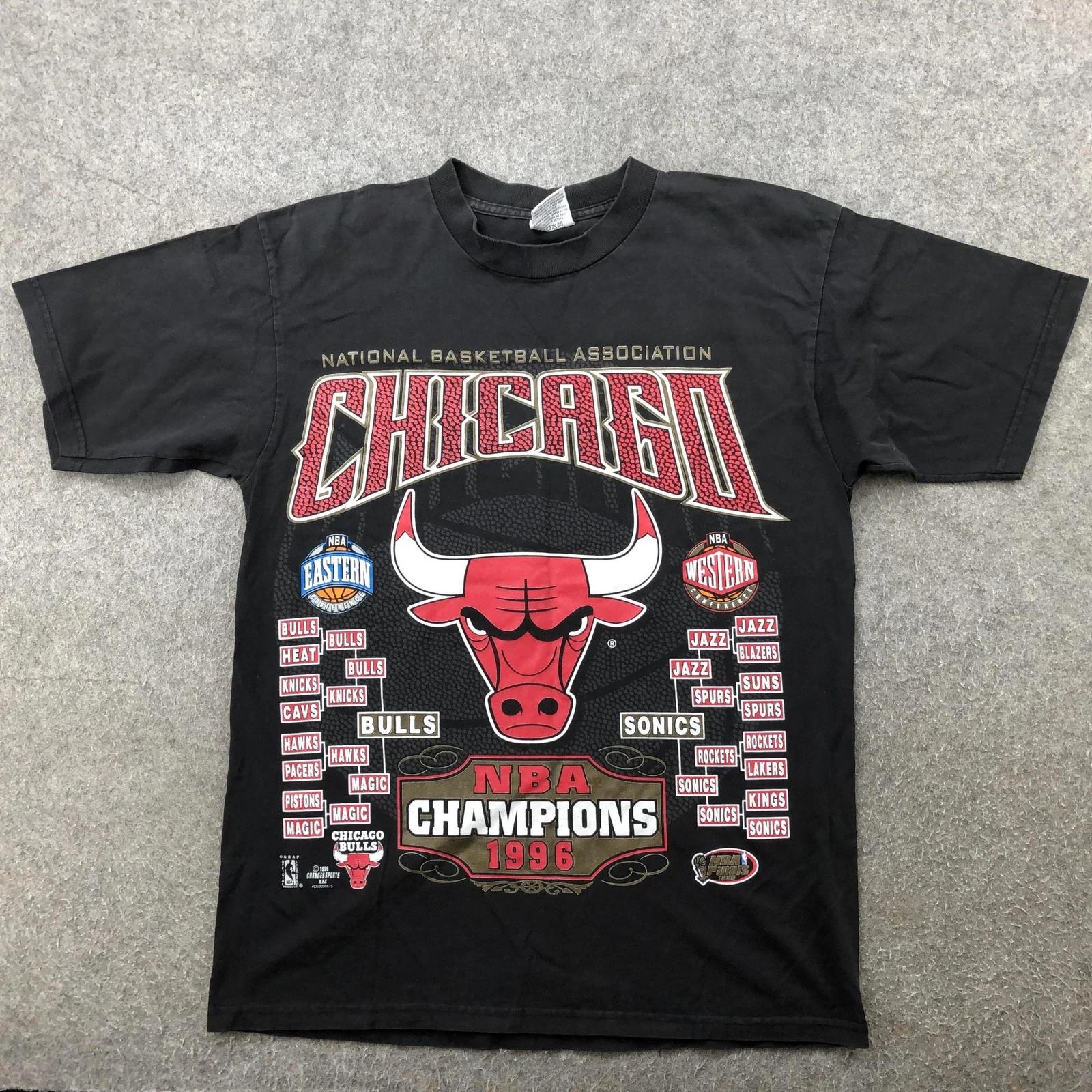 Винтажная футболка Chicago Bulls Мужская L Черная НБА Баскетбол 1996 Чемпионы 90-е 4XL