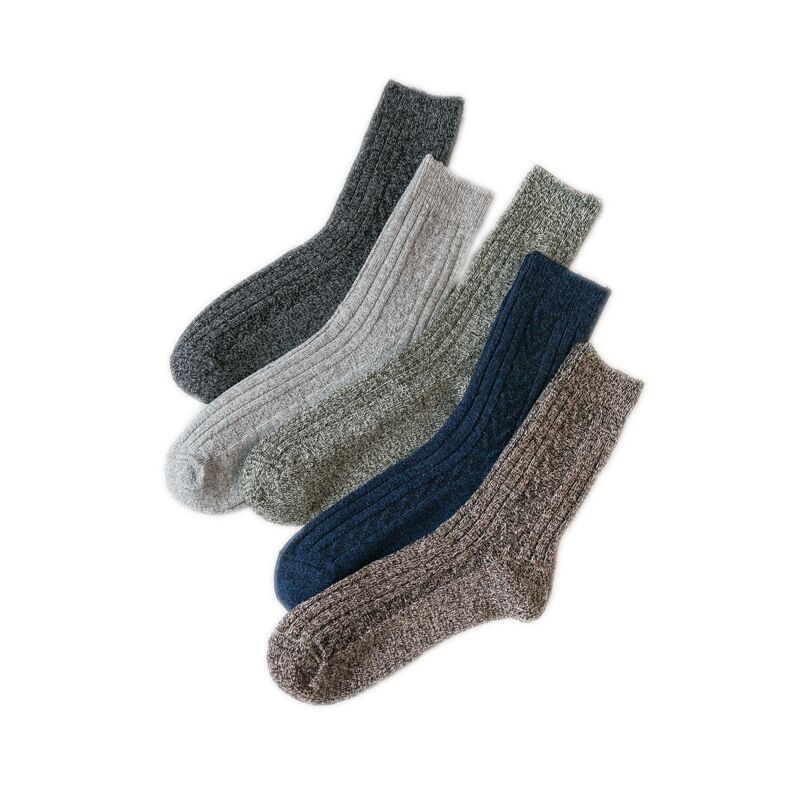 5 Pairs of Men's Solid Color Double-needle Rabbit Wool Socks for Autumn and Winter, Thick Needle Mid-calf Socks