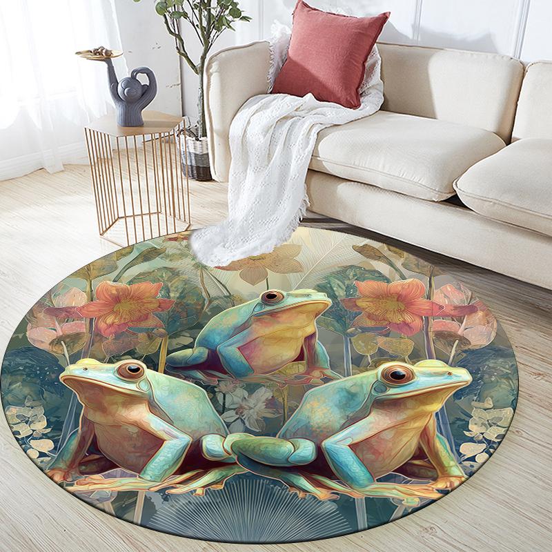 Beautiful Frog Pattern Round rug,Carpet Rug for Living Room Bedroom Sofa Playroom Decor,Non-slip Floor Mat,Holiday Gifts and Birthday Gifts