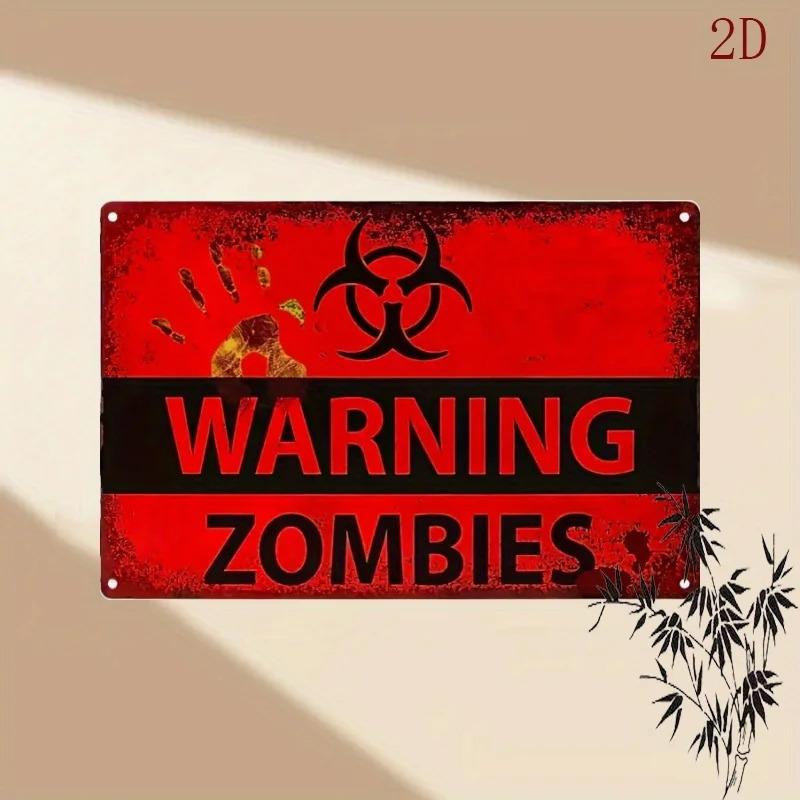 Zombie Warning Metal Tin Sign Durable FadeResistant Wall Decor for Home Office with Bold Red Text Iconic Zombie De