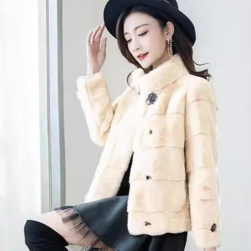 

Осень и зима Новое женское короткое утолщенное модное искусственное меховое пальто 3XL бежевый