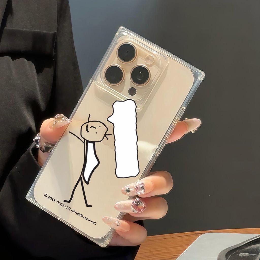 Clear Square Back Tube Case Protection For iPhone 11 13 16 ProMax 14 Pro Max 12 15 Plus Anti-Oxygen,Line People Pattern Casing