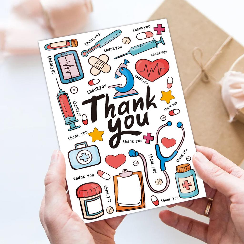 1pc Nurse Appreciation Greeting Cards with Envelopes, Thank You Notes for Healthcare Workers Blessing Cards