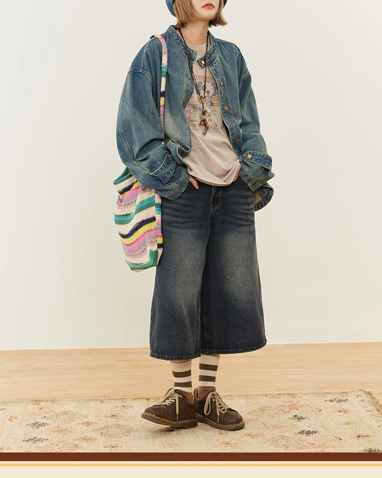 HOTHORE Volcano Horse 2025 Autumn/Winter Women's Retro Washed Denim Jacket