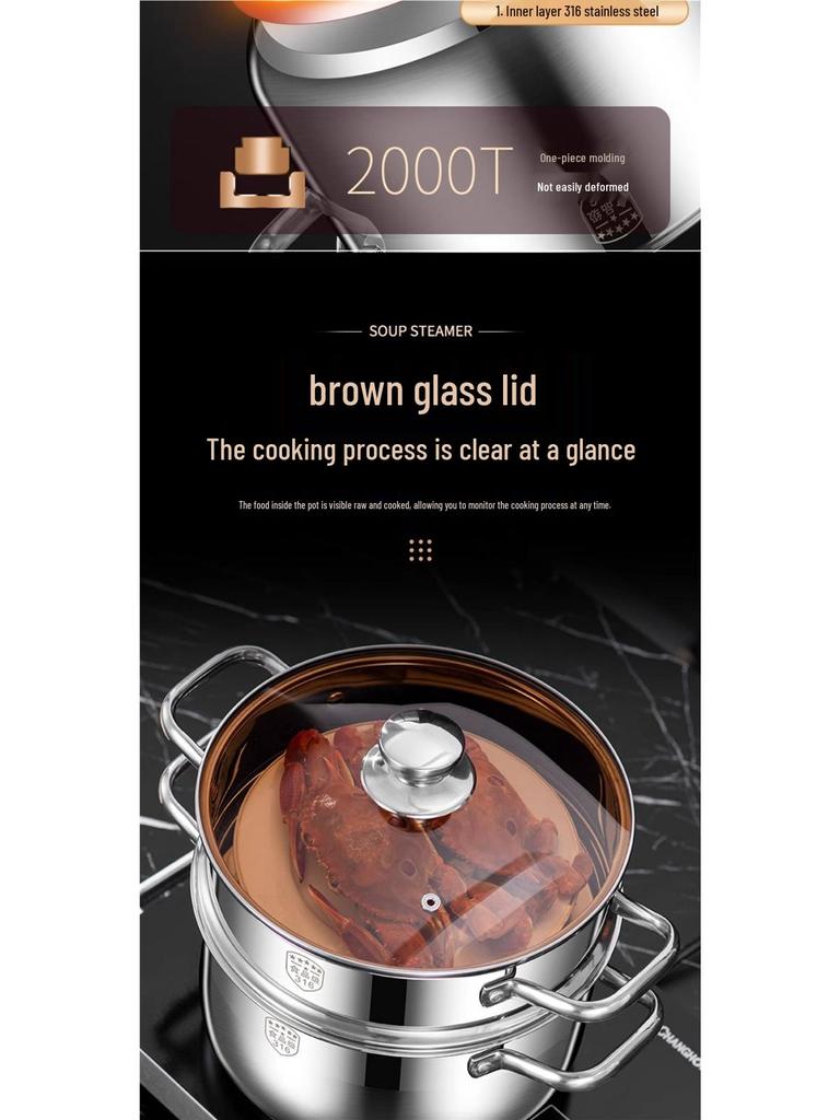 2025 Three-Layer 316 Stainless Steel Steamer & Soup Pot for Induction & Gas Stoves